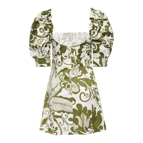 LA DOUBLEJ Abstract Print Puff-sleeve Sexy Dress - Picture 14 of 16